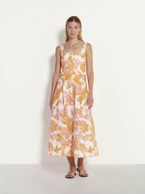 Juliette Hogan Emile Dress (Baroque Floral Cotton) - Pink Grapefruit