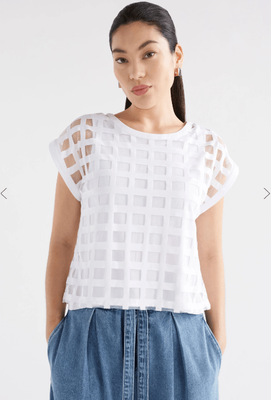 Elk Grid Burnout Top - White