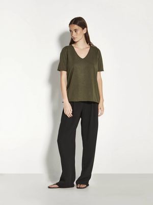 JHL V Neck T (Fine Cotton Cashmere) Nori