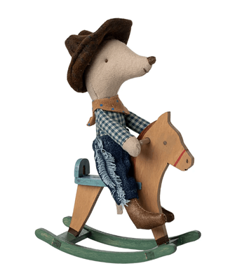 Maileg Cowboy Mouse on Rocking Horse