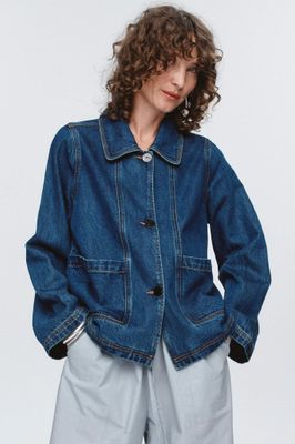 Marle Cropped Pea Jacket - Washed Indigo
