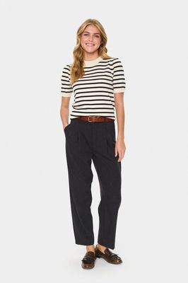 Saint Tropez Mila Striped Pullover - BrownRice/Black