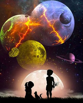 DP5161 - 50x60 Silhouette Children and Planets
