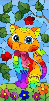 DP4258 - 40x80 Stained Glass Kitten