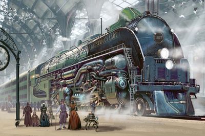 DP5393 - 90x60 Illustrious Lady Steampunk Train