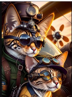 DP5442 - 50x70 Steampunk Cats Flying High