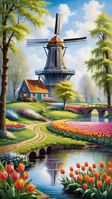 DP4443 - 40x70 Windmill &amp; Tulips