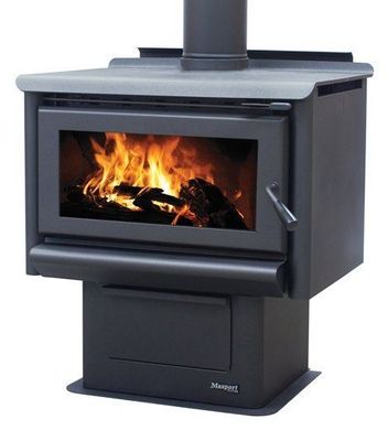 Mackenzie R10000 &ndash; Freestanding radiant wood fire on pedestal with ash pan