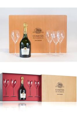 TAITTINGER COMTES 2000 OR 2004 GIFT SET WITH 4 X GLASSES