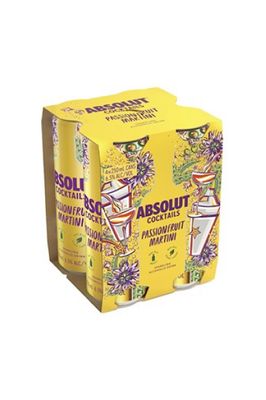 ABSOLUT COCKTAILS PASSION FRUIT MARTINI  2X 250ML CANS 6.5%