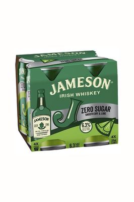 JAMESONS ZERO SUGAR DRY &amp; LIME 4 PACKS 6.3% 375ML