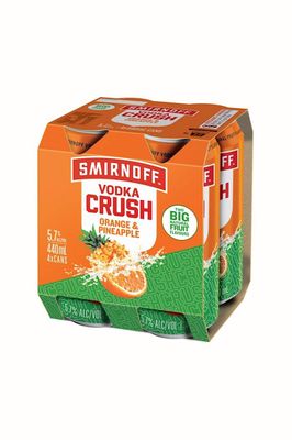 SMIRNOF VODKA CRUSH ORANGE PINEAPPLE 4 PACK 440 ML 5.7%
