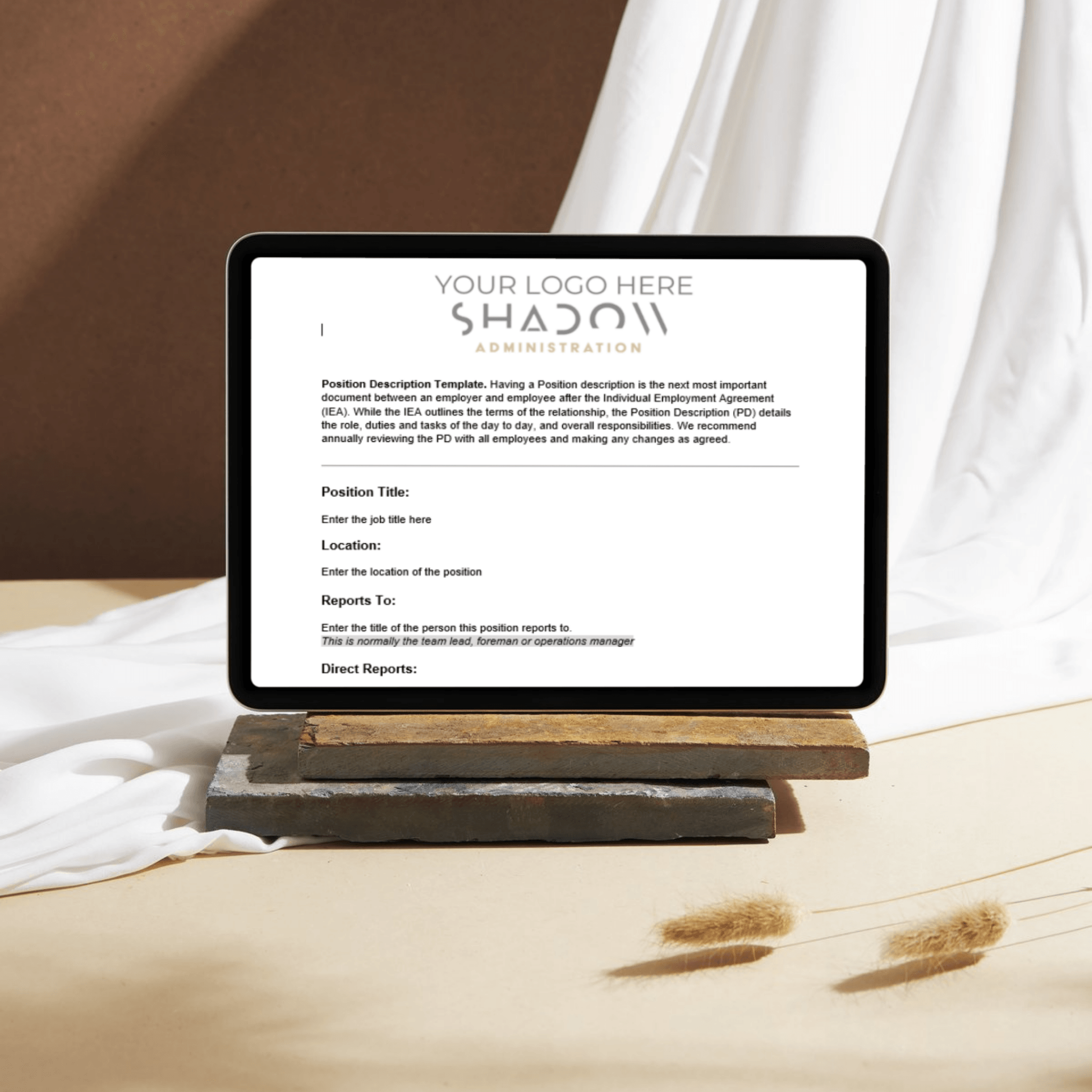 Tablet showing the Position Description download for a trades business