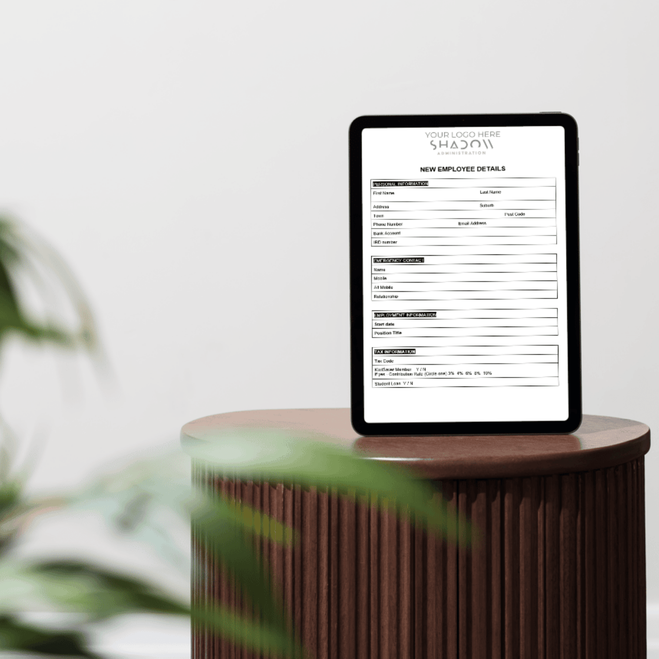 Tablet showing the Employee Details Form for a trades business