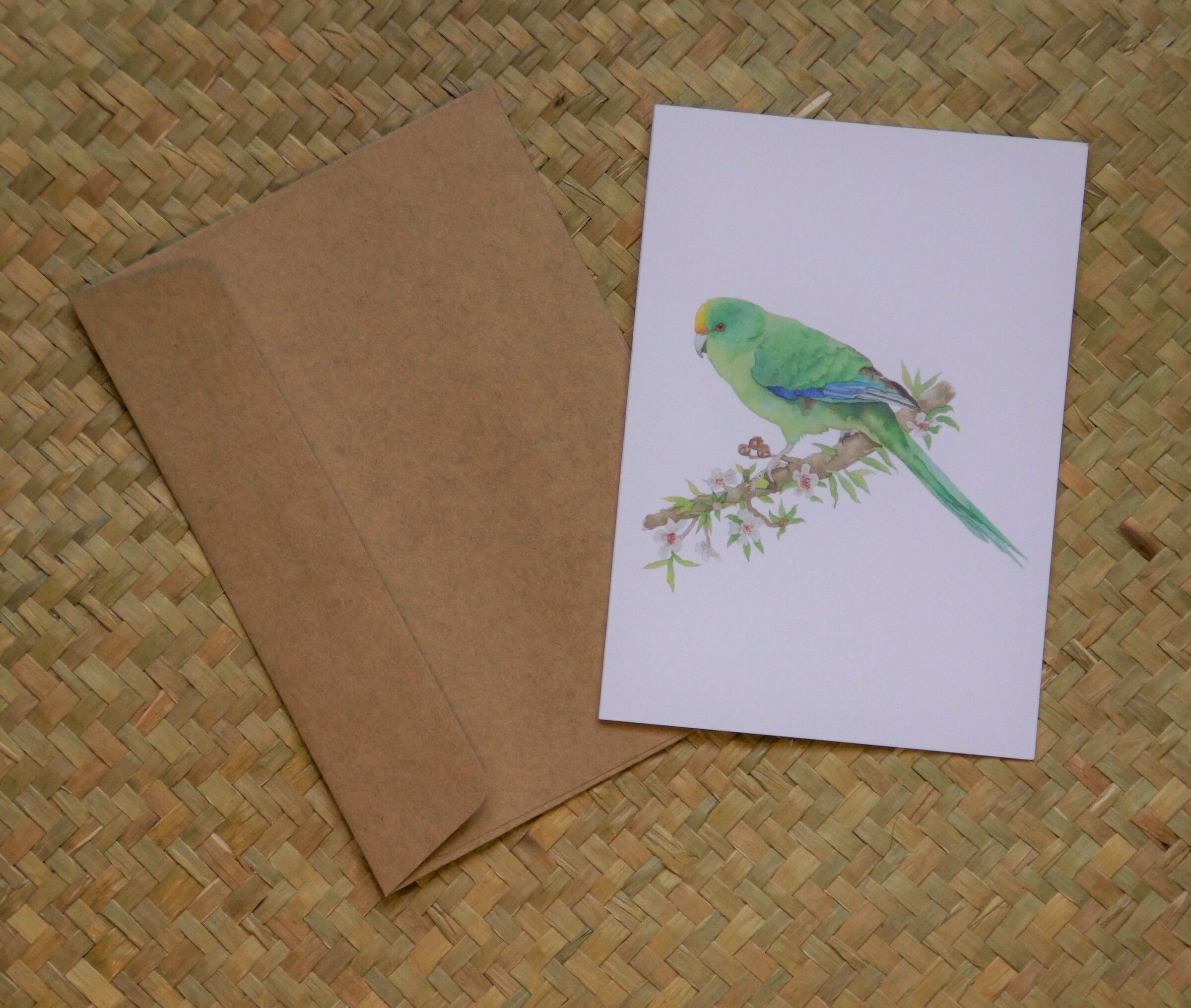 &#039;Malherbe&#039;s Parakeet/Orange-fronted Parakeet /Kākāriki karaka&#039; Greeting Card