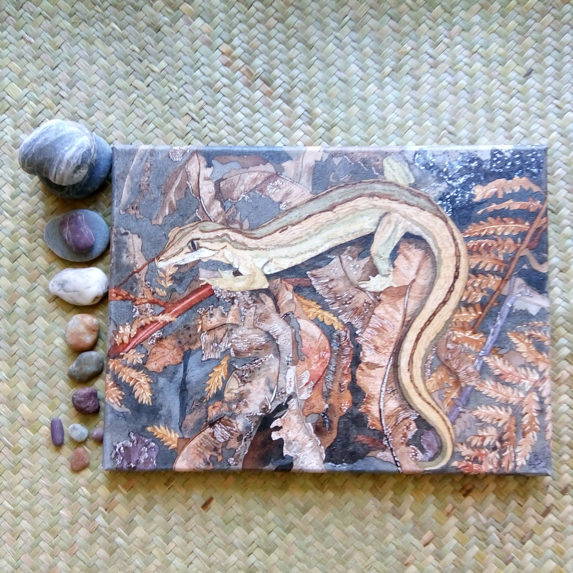 &#039;Coromandel Striped Gecko / Torupuku &ldquo;Coromandel&rdquo;&#039; Original Painting