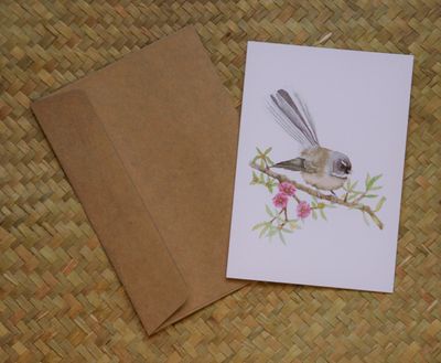 &#039;Pied Fantail in Manuka / Pīwakawaka&#039; Greeting Card