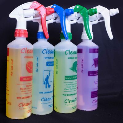 Citrus Cleaner Spray Bottles + Virosan Sanitiser Spray bottle colour coded (set of 4) refillable