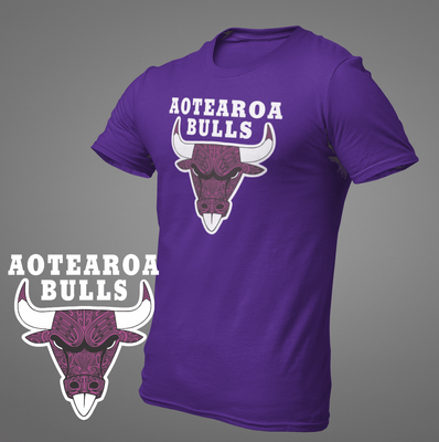 Purple Aotearoa Bulls Black T-Shirt