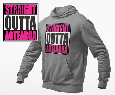 Straight Outta Aotearoa Magenta Grey Hoodie