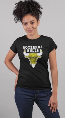 Yellow Aotearoa Bulls Womans Black T-shirt