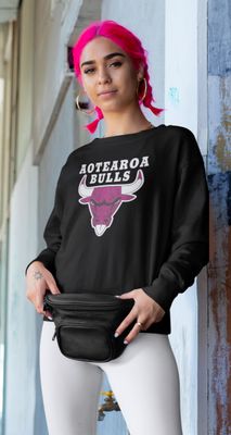 Pink/Magenta Aotearoa Bulls Womans Black Sweatshirt