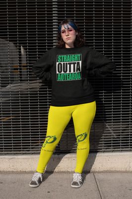 Green Straight Outta Aotearoa Womans Black Sweatshirt