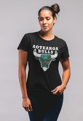 Paua Aotearoa Bulls Womans Black T-shirt