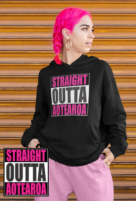 Pink Straight Outta Aotearoa Hoodie Womans