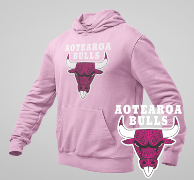 Magenta Aotearoa Bulls on Pink Hoodie