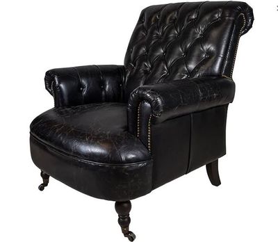 chair black leather  buttoned library