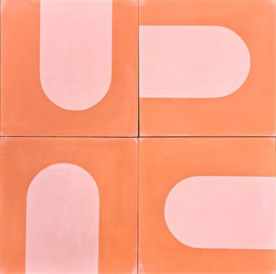 PINK &amp; TERRACOTTA  ARCH Vietnam Cement Tile VN-02 BOX of 12 Tiles