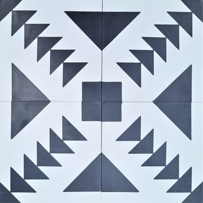 White &amp; Black Vietnam Cement Tile VN-06 BOX of 12 Tiles