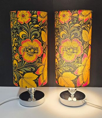 Sleek &amp; Cheerful Pair of Floral Table Lamps