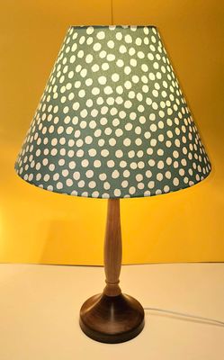 Two-Tone Wooden Lamp with Green Empire Shade &ndash; Cream Dot Detail