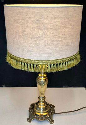 Vintage Brass Lamp with Gold Fringe