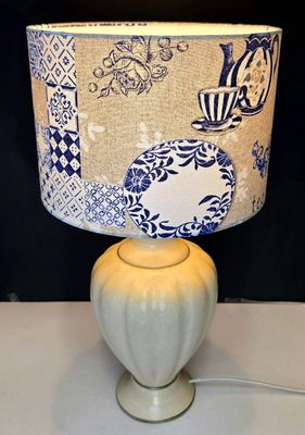 Greek-Inspired Fabric Lampshade with Ceramic Base
