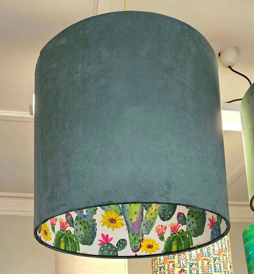Double-Sided Velvet Pendant Lampshade &ndash; Cactus Bloom Interior (40cm x 35cm)
