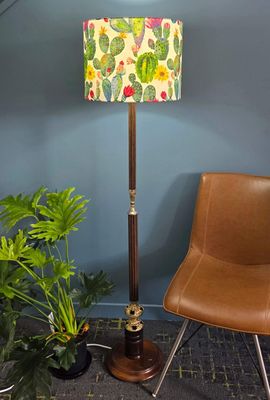 Vintage Floor Lamp with Cactus Print Shade