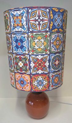 49cm Terracotta Lamp with Mosaic Pattern Shade