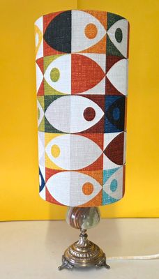 Brass &amp; Marble Table Lamp with Modern Geometric Shade