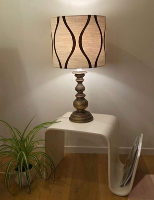 Vintage Elegance Table Lamp with Linen &amp; Chocolate Velvet Shade
