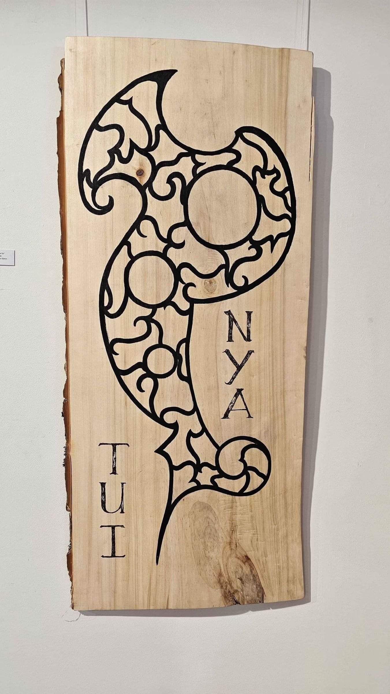 ‘Lines of the Tui’ 2025 Ink on Wood, by Marcus Tatton