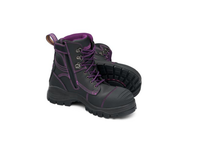Womens Black water-resistant leather zip side safety boot