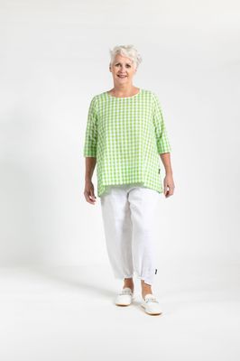 Gingham Green Pleat Top