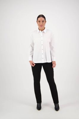 White/Ink - Shirt with Contrast Stitching and Side Splits