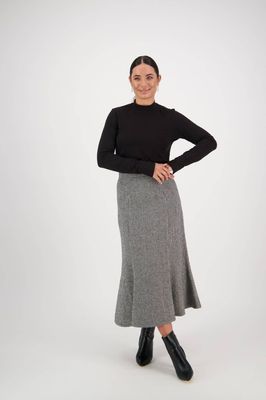 Houndstooth - Mid Length Fluted Skirt