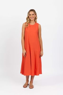 Plain Long Sleeveless Dress with Round Neck