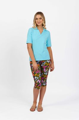 Collared Polo with Sleeve Cuff Detail - Caribbean