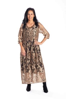 Chelsie Gold Lace Dress